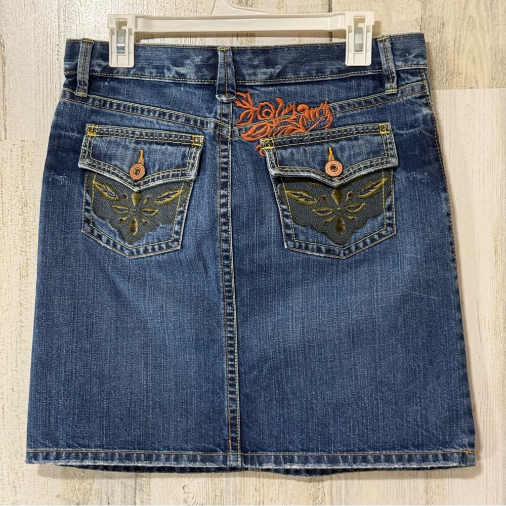 Vintage Old Navy Embroidered Denim Blue Mini Skirt - Picture 2 of 9